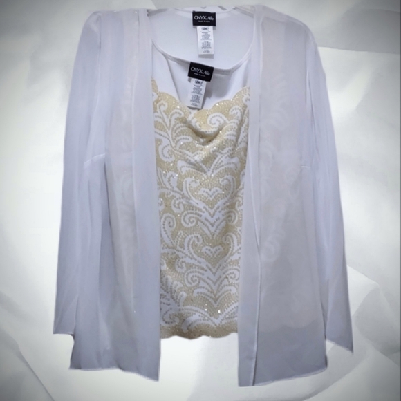 Classy 2pc Gold Glitter  Blouse + Shell set - Picture 4 of 17